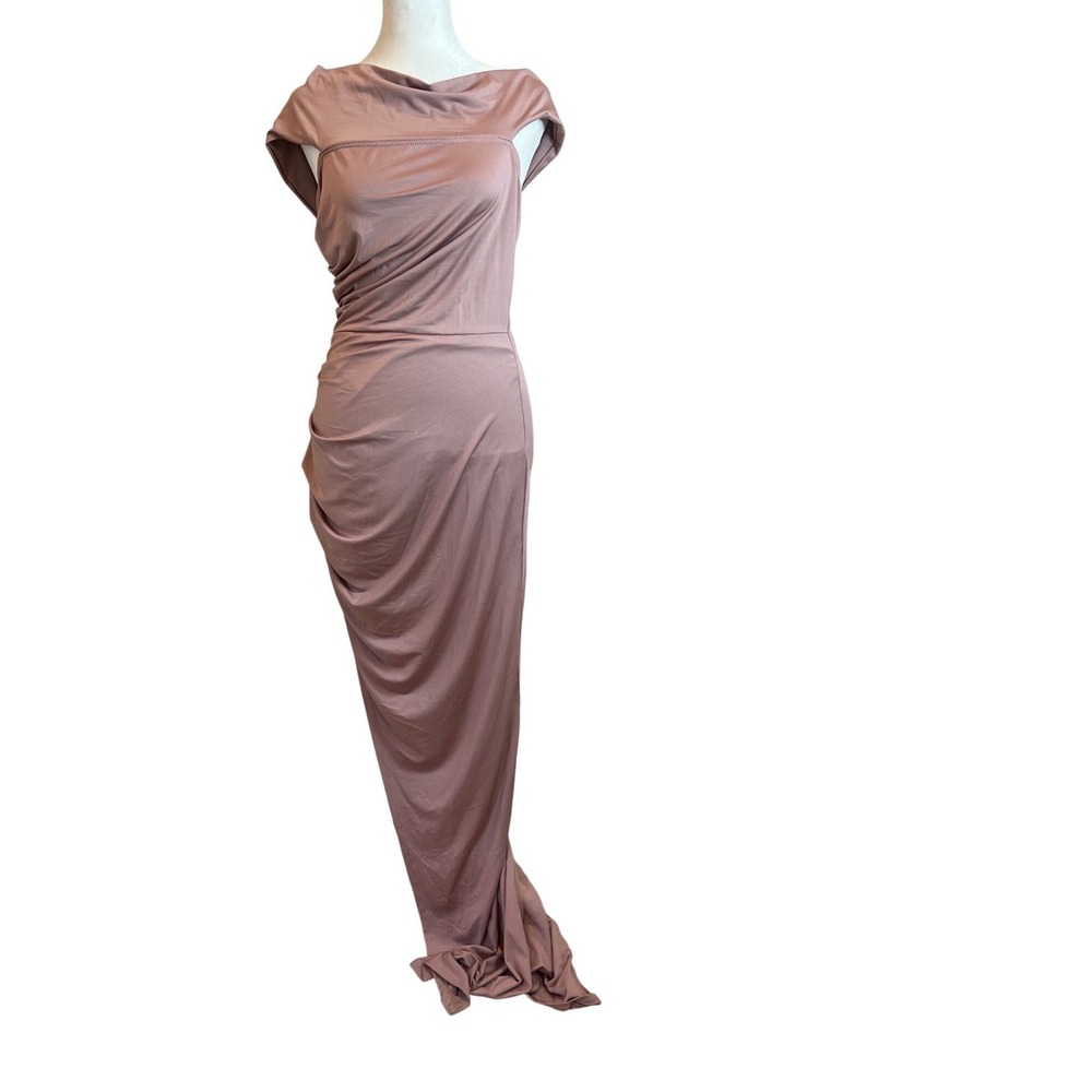 Baltic Born Mauve Draped Cowl Neck Maxi Dress Ruched Formal Gown Coquette Medium